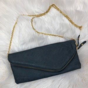 Dark Blue Textured Gold Chain Evening Crossbody